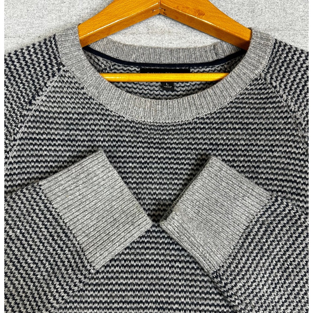 Banana Republic Sweater Mens Large Gray Merino Wool Cotton Knit Chevron Stripe